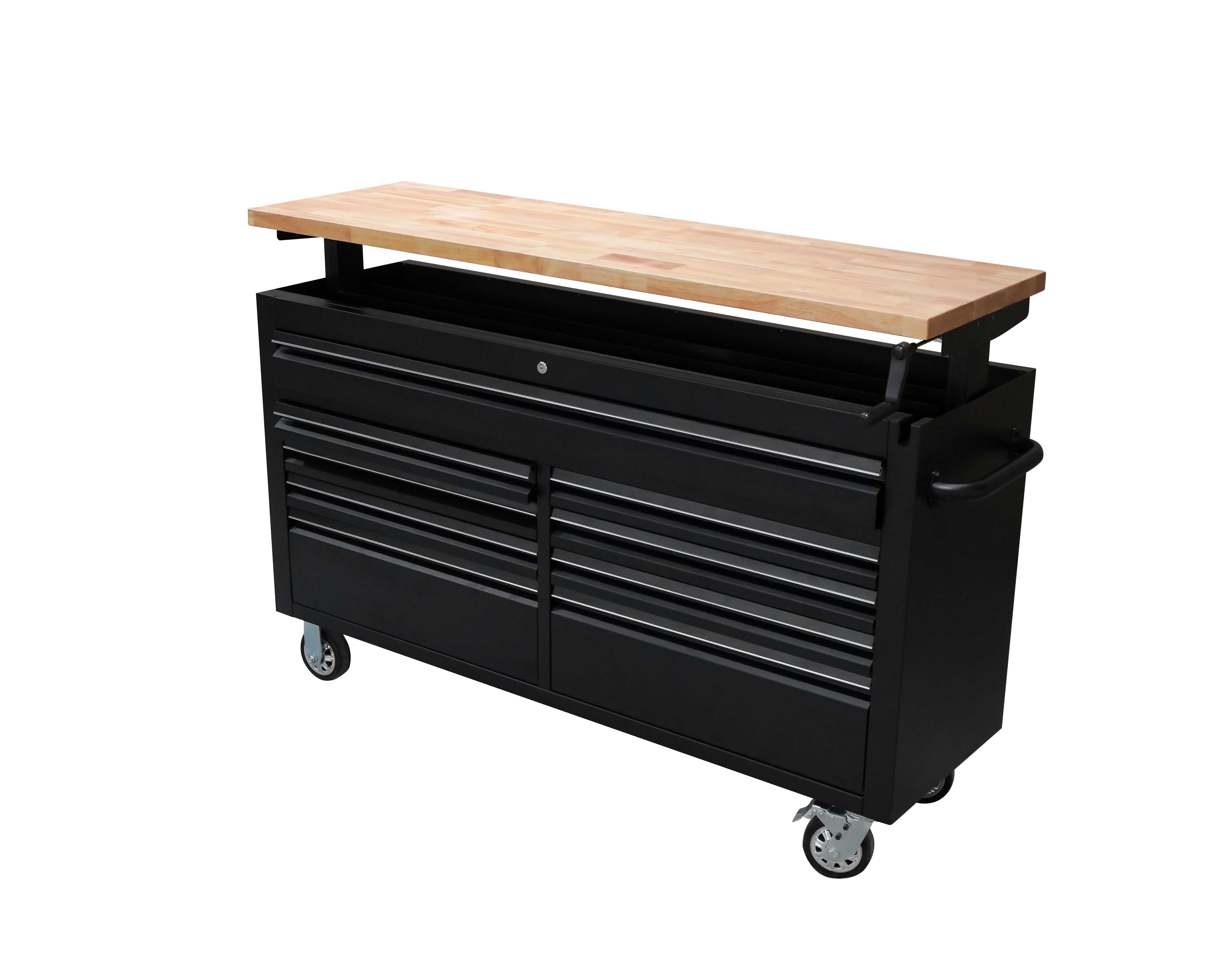 61" Black Powder Coated Steel 9 Drawer Adjustable Height Tool Chest