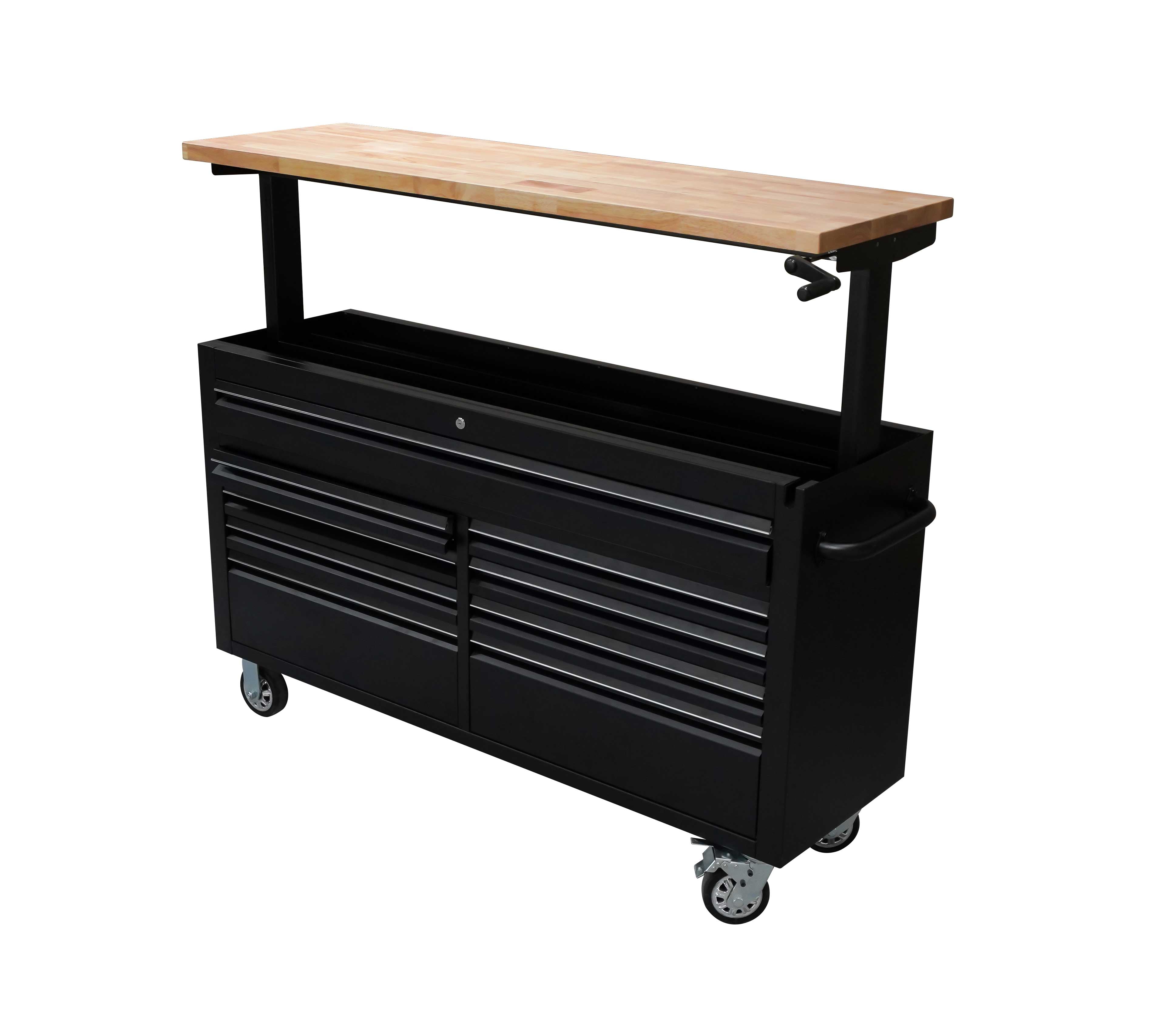 61" Black Powder Coated Steel 9 Drawer Adjustable Height Tool Chest