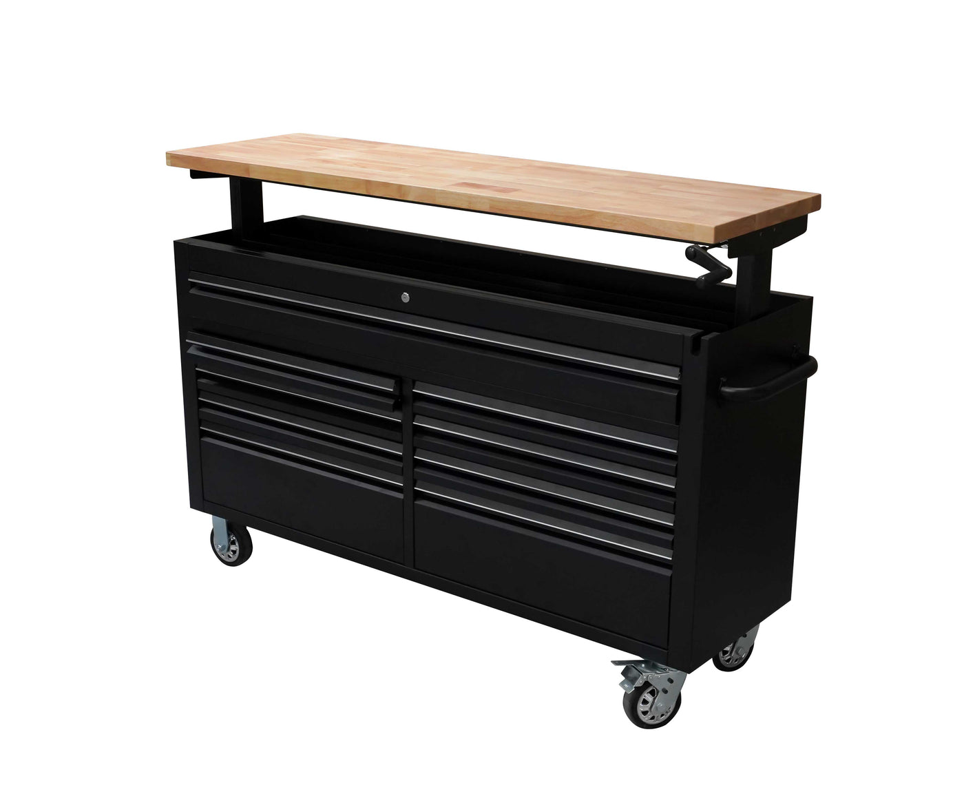 61" Black Powder Coated Steel 9 Drawer Adjustable Height Tool Chest