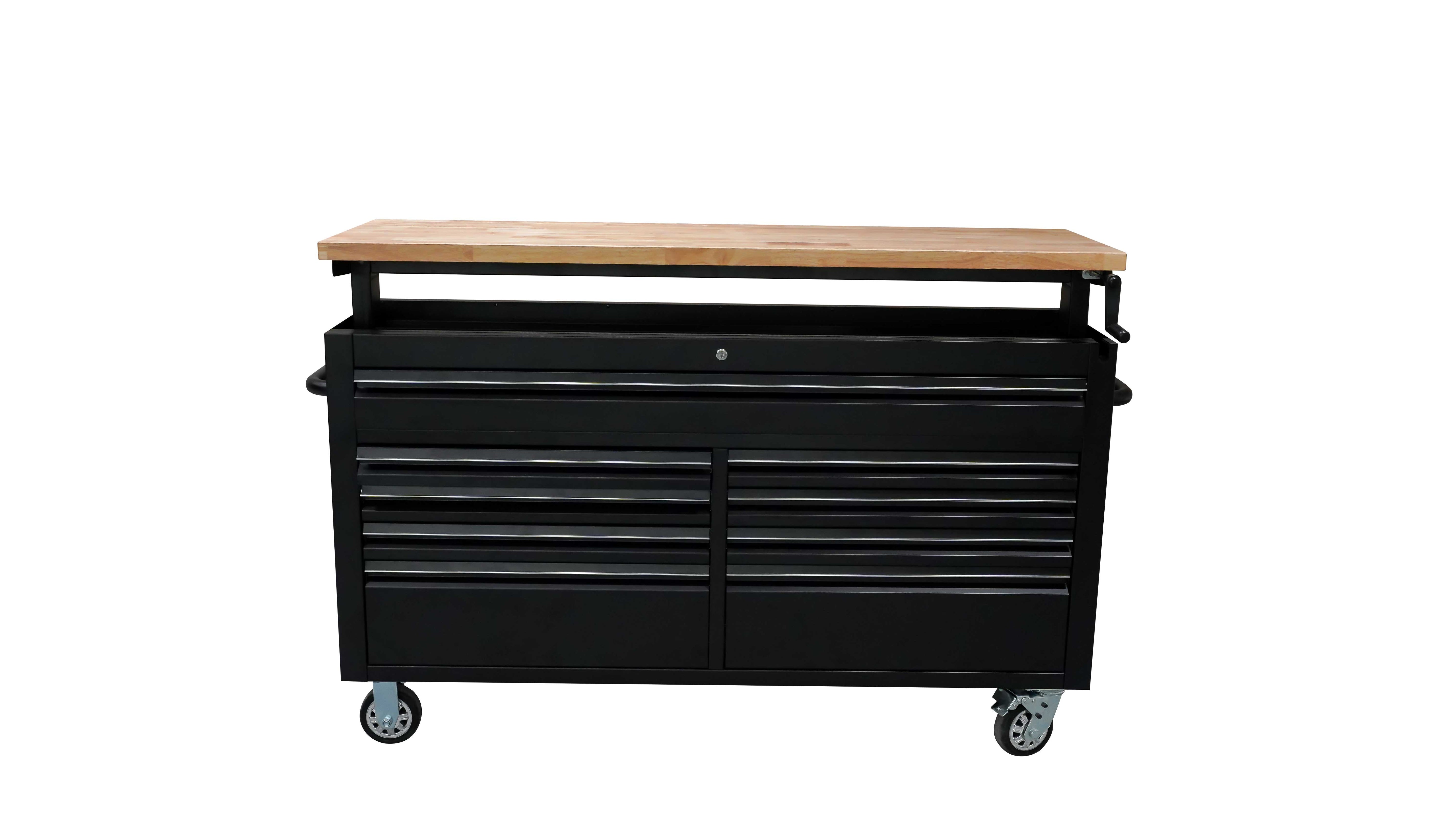 61" Black Powder Coated Steel 9 Drawer Adjustable Height Tool Chest