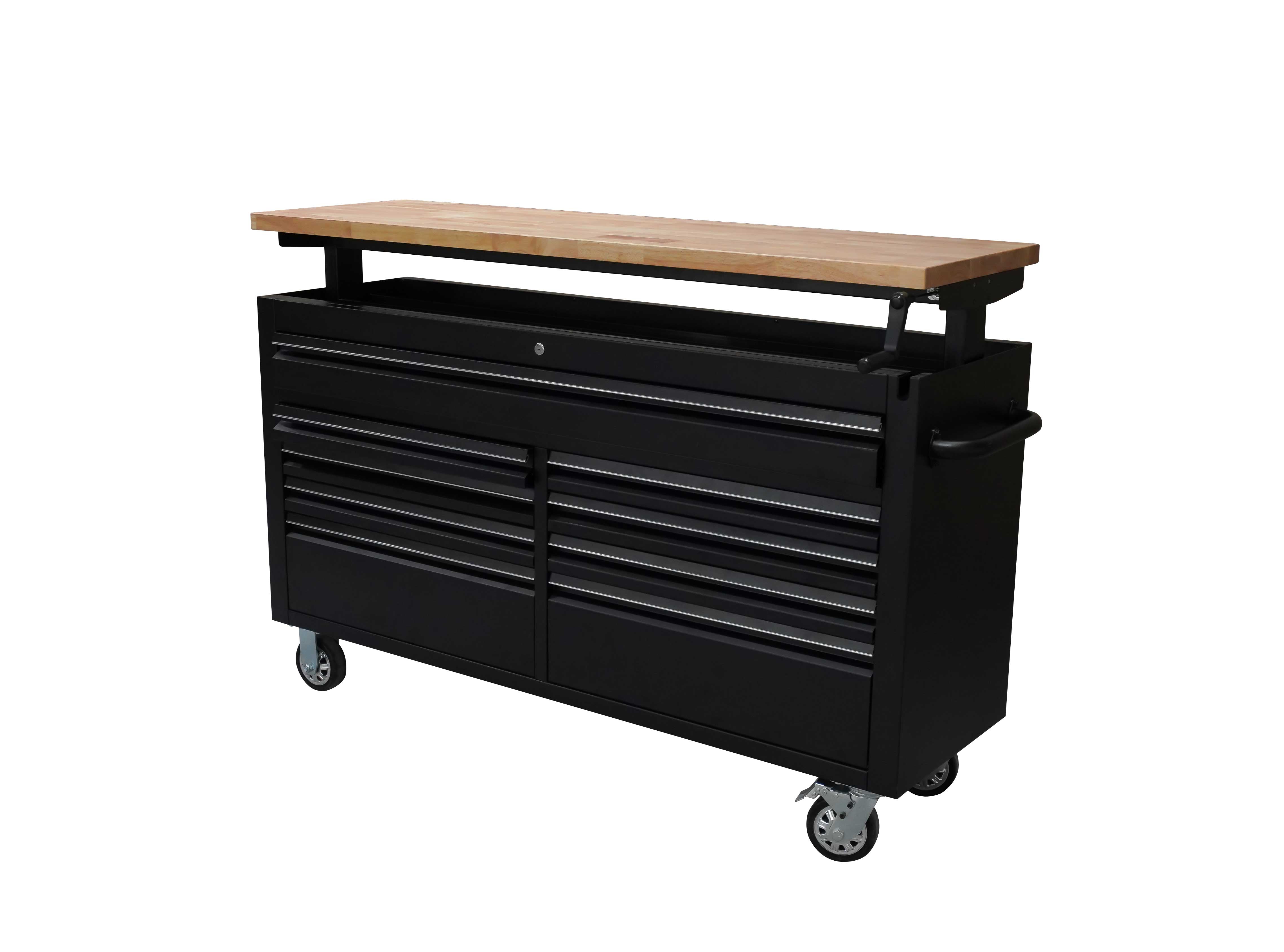 61" Black Powder Coated Steel 9 Drawer Adjustable Height Tool Chest